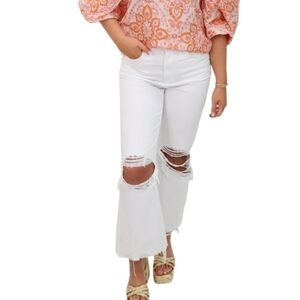 Vervet NWT Leslie 90s Vintage Crop Flare Ripped Jeans White